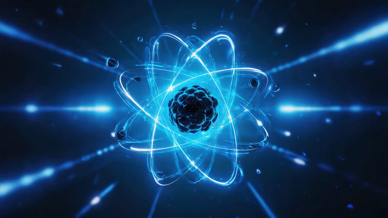 Glowing Blue Atomic Structure