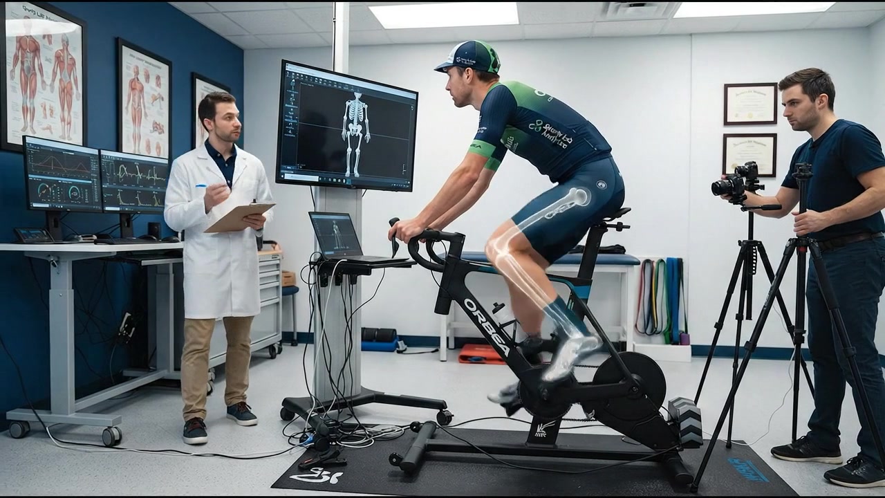 Professional Cyclist Undergoing Biomechanical Analysis in Sports Science Lab