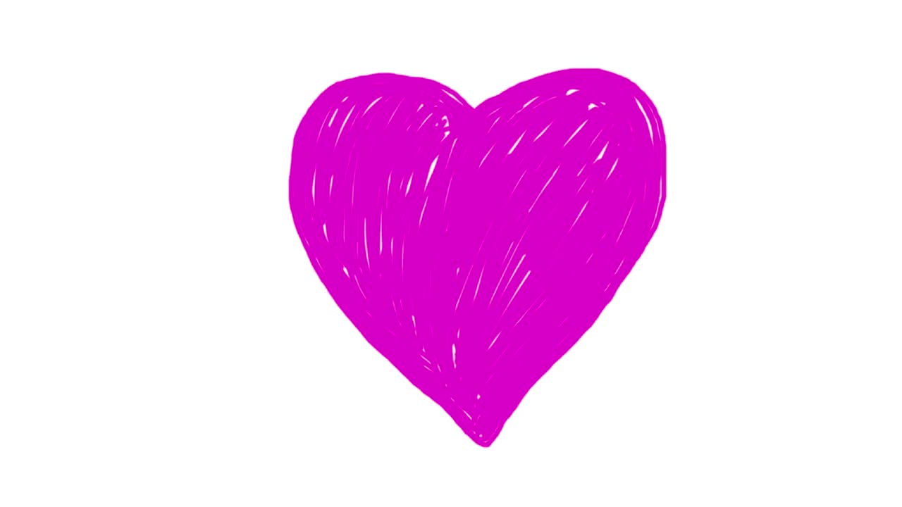 Hand draw a digital painting of hearts on white background. Doodle cartoon footage. Time lapse loop movie.