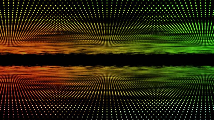 Digital disco dot 3D animation motion graphic tunnel dot glow lighting mirror particles on abstract black background loop visual effect live performance title 4K yellow lime orange