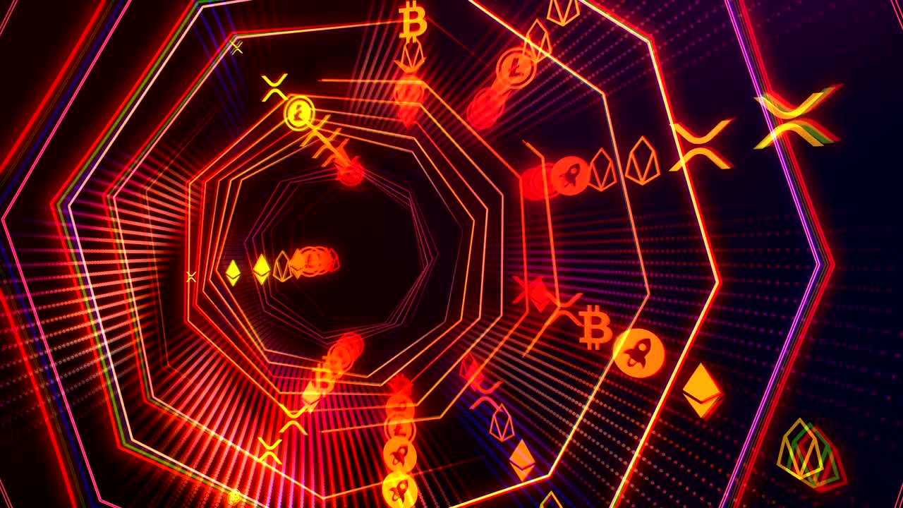 tecnología futurista sin costuras túnel del ciberespacio con bucle de flujo de criptomoneda