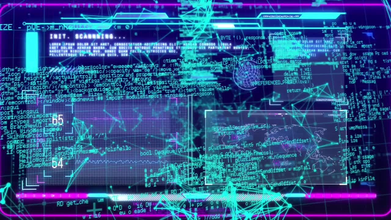 animación de redes de conexiones y procesamiento de datos en la interfaz