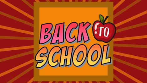 Animation-of-back-to-school-text-with-apple-over-orange-and-red-background