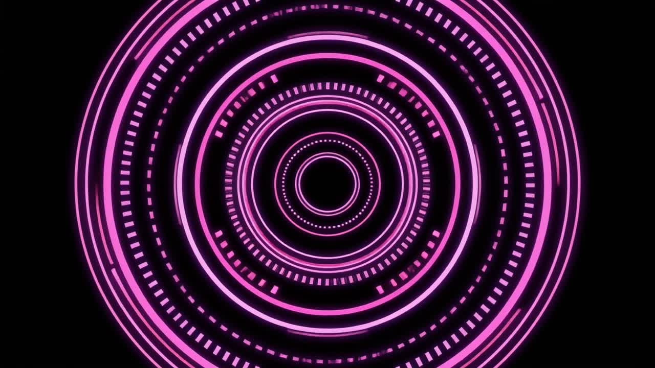 Tunnel di cerchi al neon rosa astratti in loop continuo