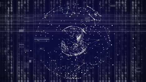 animación del procesamiento de datos y globo de conexiones sobre fondo negro
