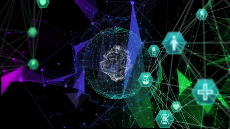 animación de conexiones y procesamiento de datos en el fondo del globo