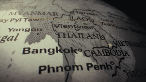 close-up of southeast asia on a world globe