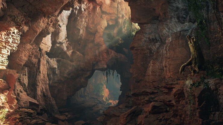 Mysterious Cave Entrance in a Lush Jungle