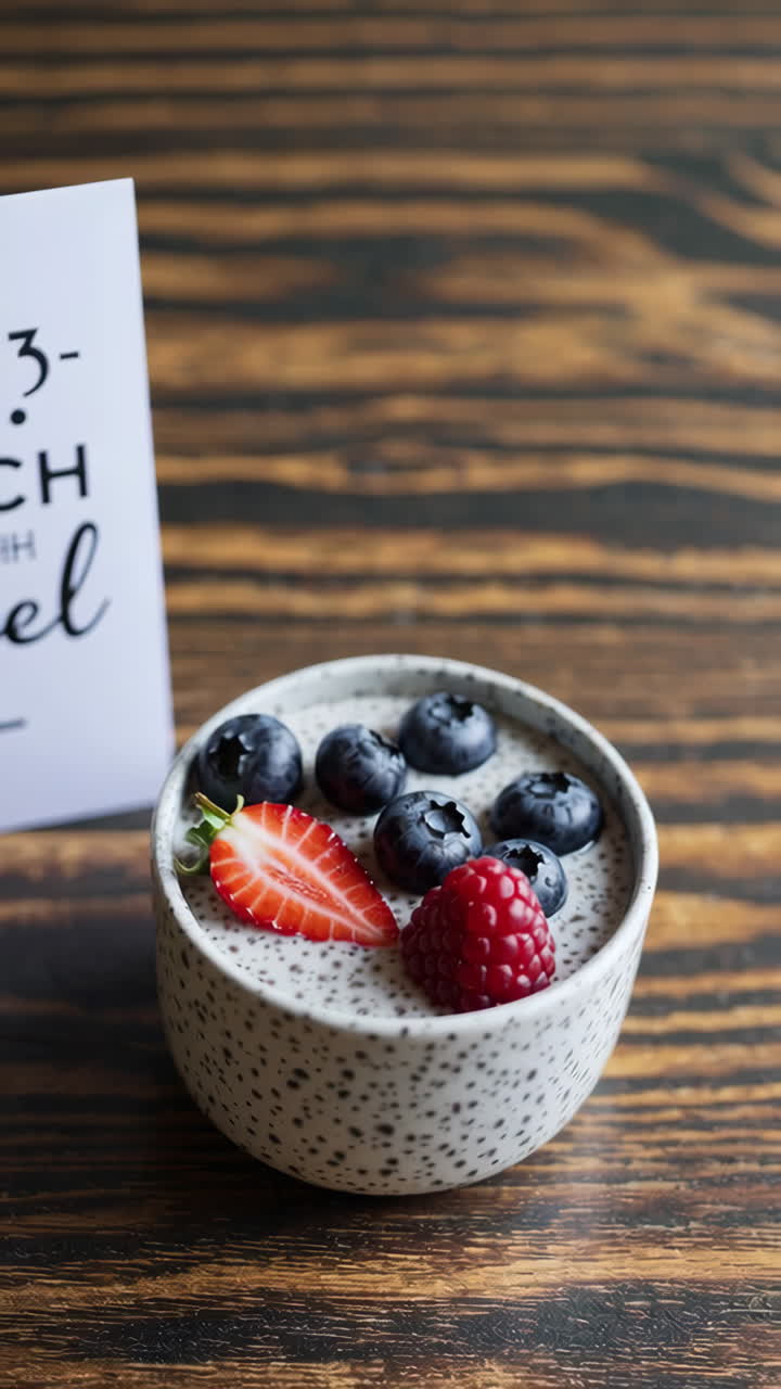 Ciotola per la colazione sana con frutti di bosco e semi di chia