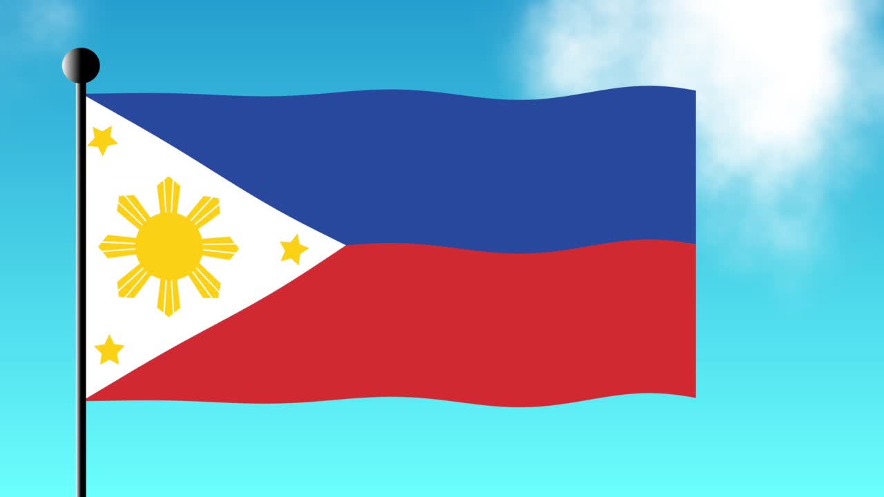 필리핀 국기가 파란 하늘 애니메이션으로 국가 공휴일과 정부를 위해 흔들리고 있습니다.