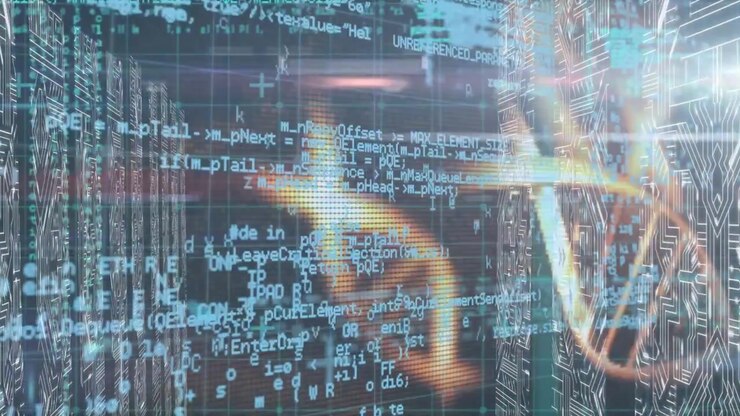 Animation of data processing over dna strands spinning