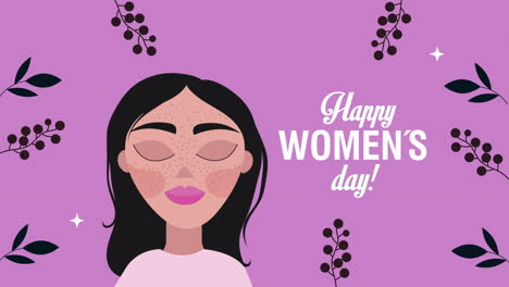 happy womens day card with woman and lettering