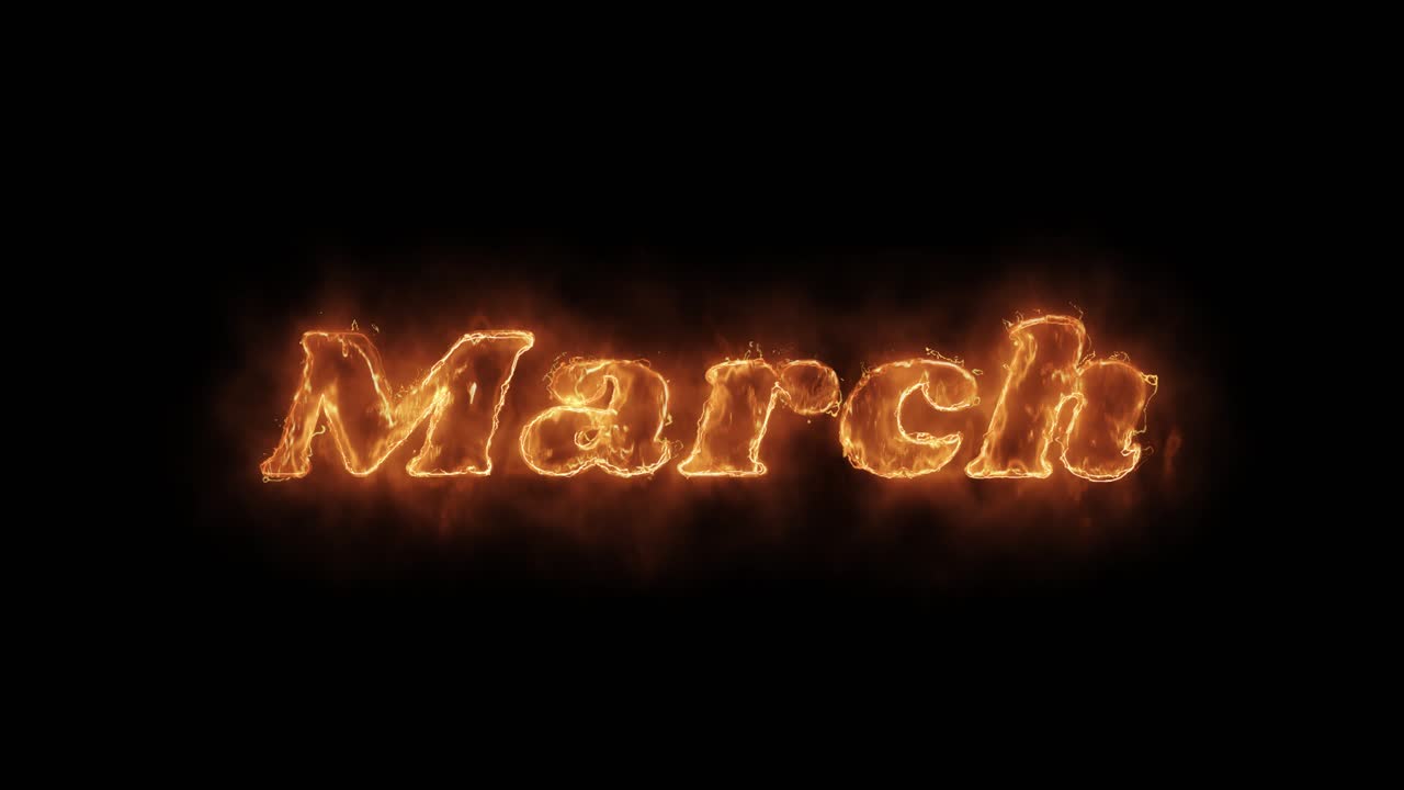 March word hot animated burning realistic fire flame and smoke seamlessly loop animation on isolated