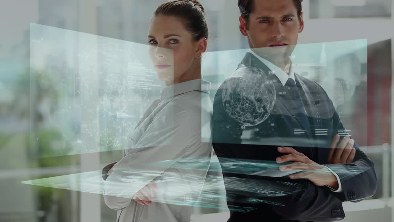 사무실에서 일하는 다양한 비즈니스 사람들에 대한 금융 데이터 처리의 애니메이션