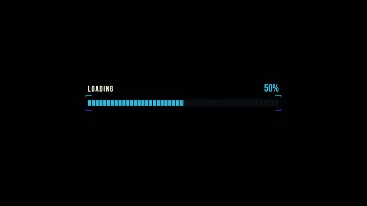Digital indlæsningsfremdriftsbjælkeanimation på sort baggrund.