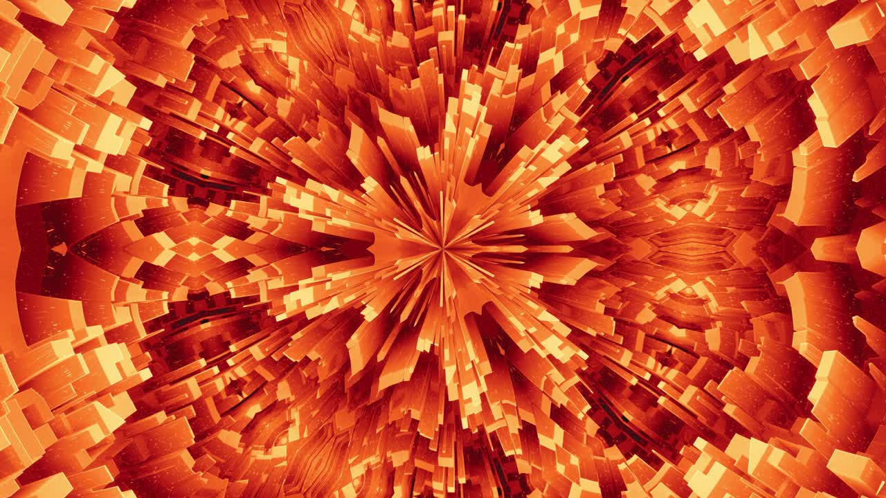 Smooth looped animation of 3d abstract soft matte shape in symmetrical structure of matte material light glow glitter, changes shapes smoothly cyclical. Yellow orange red gradient
