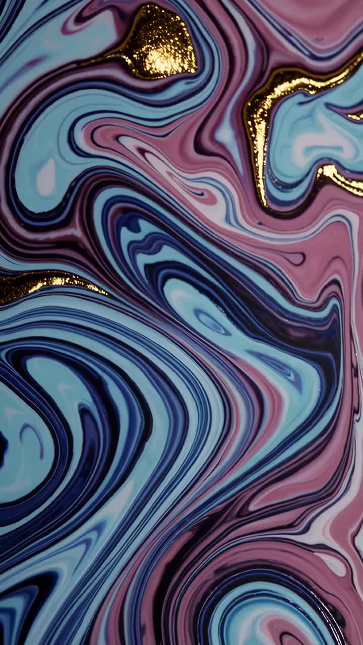 Abstract Marbled Pattern with Pink, Blue, Purple, and Gold
