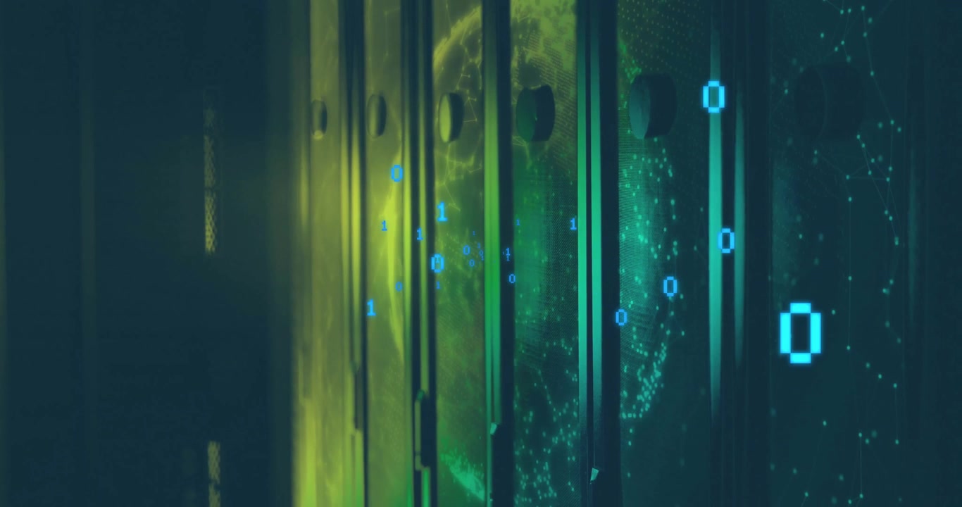 Digital Data Streams Flowing Over Server Rack Infrastructure
