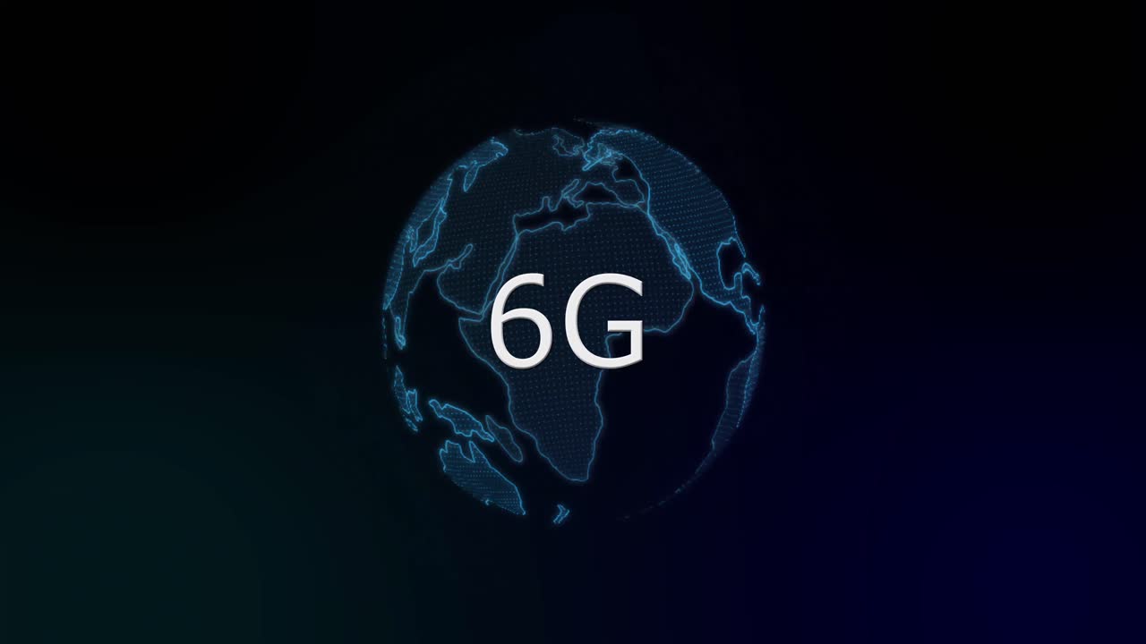 Animation of rotating globe and 6g on black background