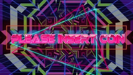 animation of please insert coin in digital abstract kaleidoscopic space