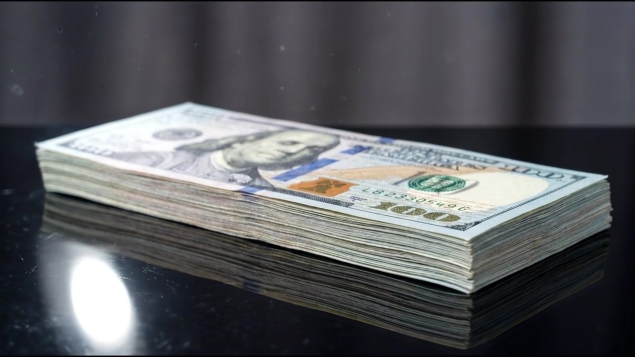 Investor sichert Bargeld auf dem Büroschreibtisch.