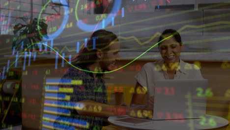 animation of financial data processing over diverse business people
