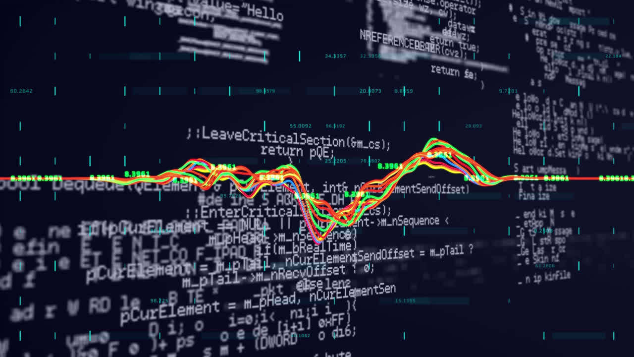 Animation of rotating circles over data processing in green and black space