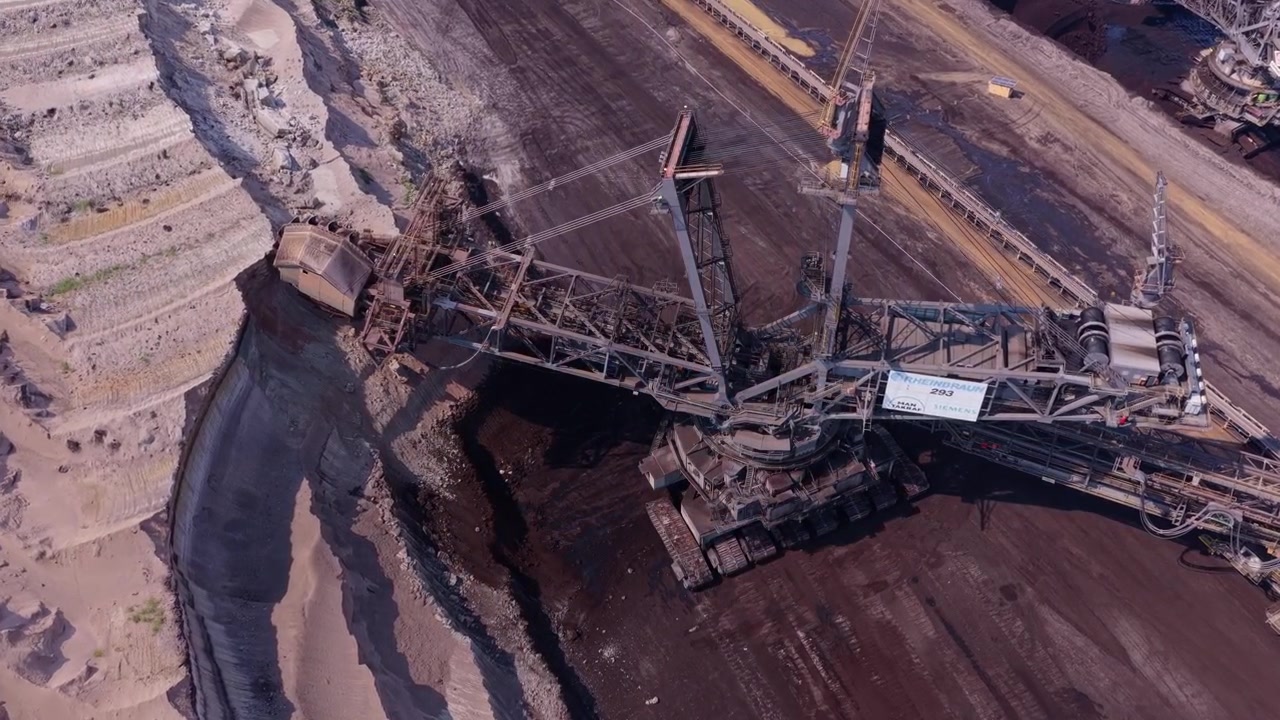 Aerial View of Massive Bucket Wheel Excavator in Open Pit Coal Mine