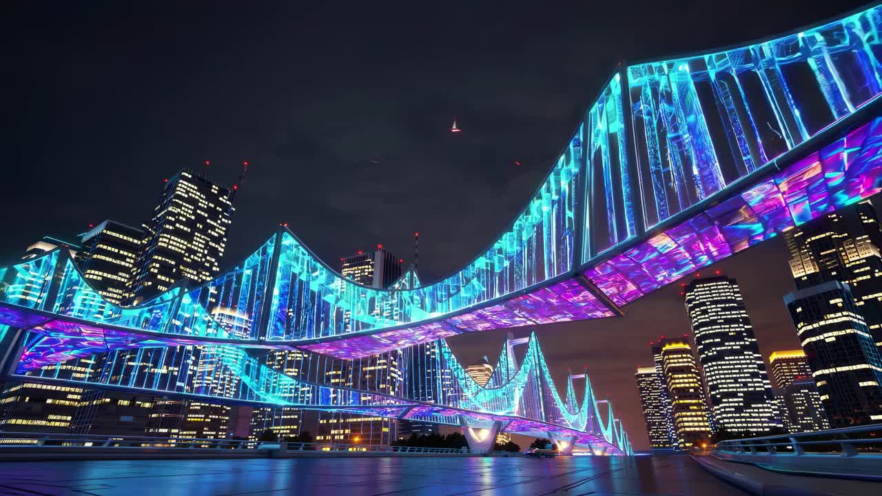 밤에 미래의 조명 다리