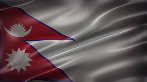 the national flag of nepal, full frame, front view, glossy, fluttering, elegant silky texture, waving in the wind, realistic 4k cg animation, sleek, movie-like look, seamless loop-able