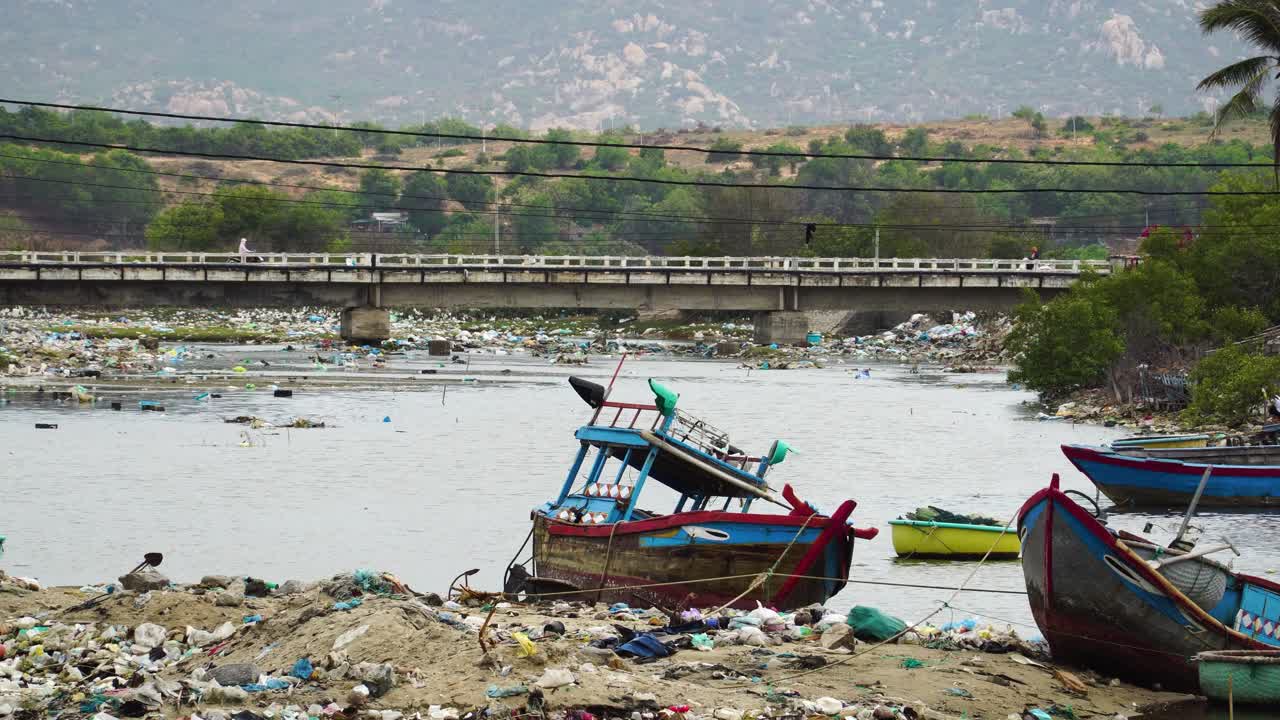 Terribly polluted plastic garbage dumped at town Son Hai Phan Rang