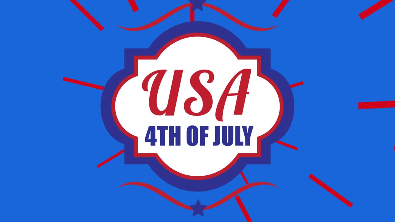 Animation of 4th of july text on american flag colours on blue background