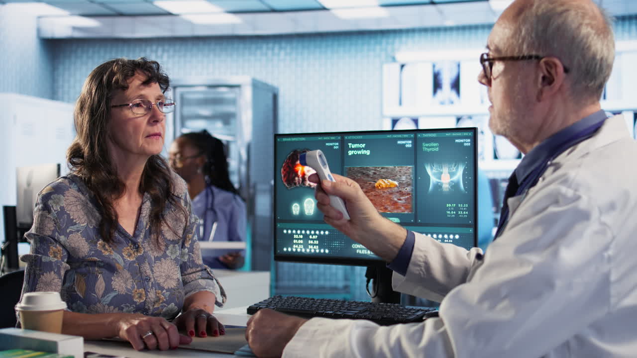 Vertical Video General practitioner taking the fever measurements on a thermometer