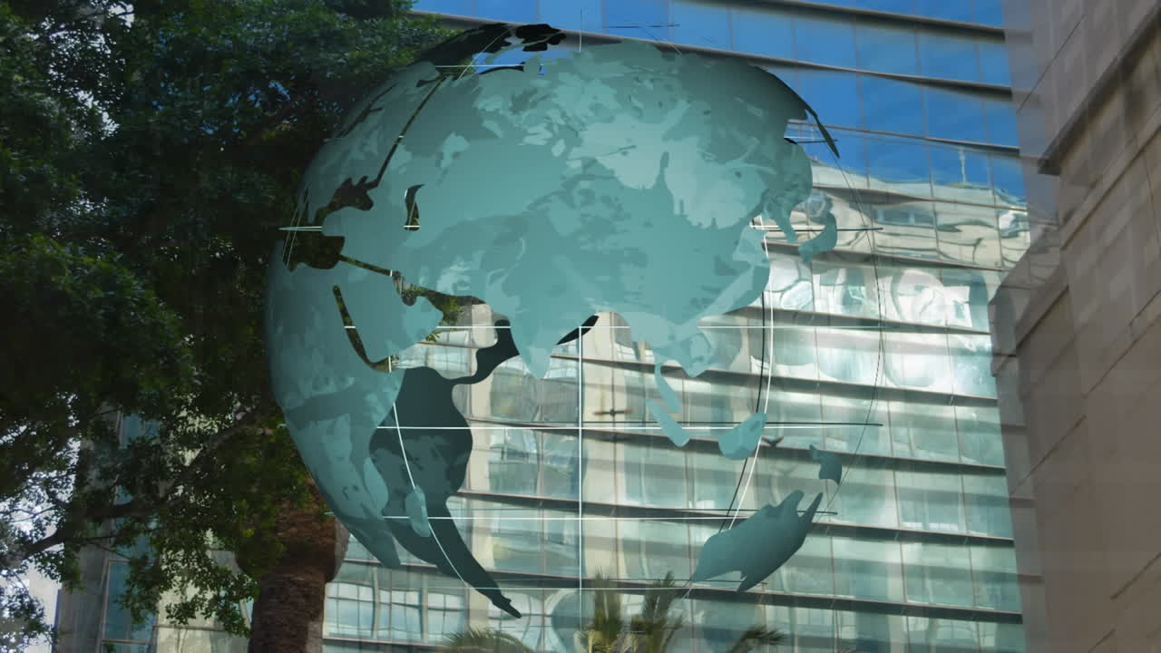 animación del globo girando sobre el paisaje urbano