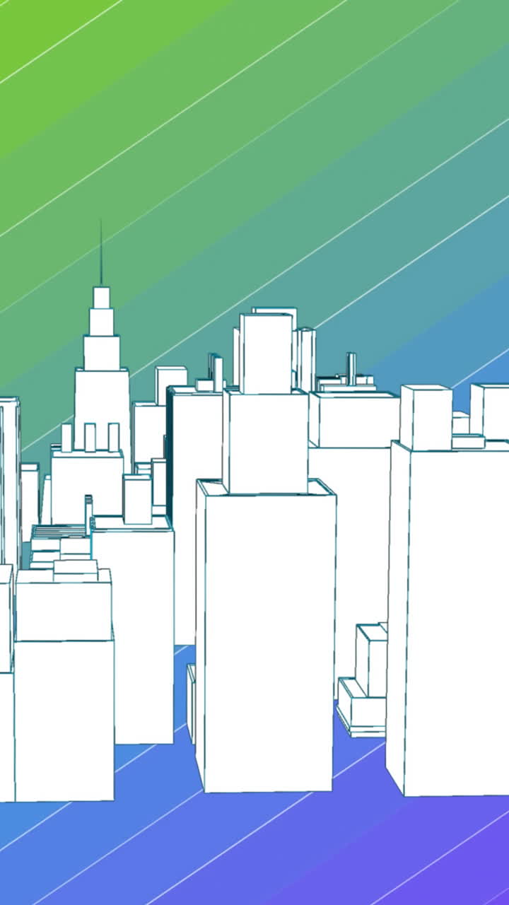 Animazione di un modello di città su arcobaleno