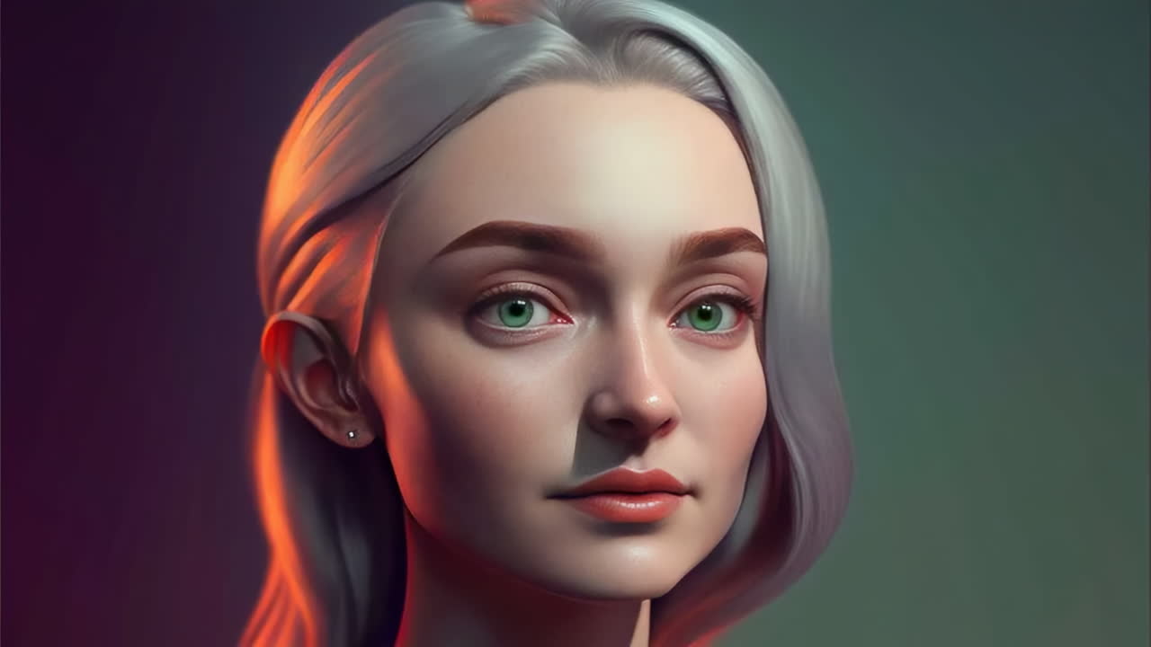 Stylized Digital Portrait of a Serene Woman with Grey Hair