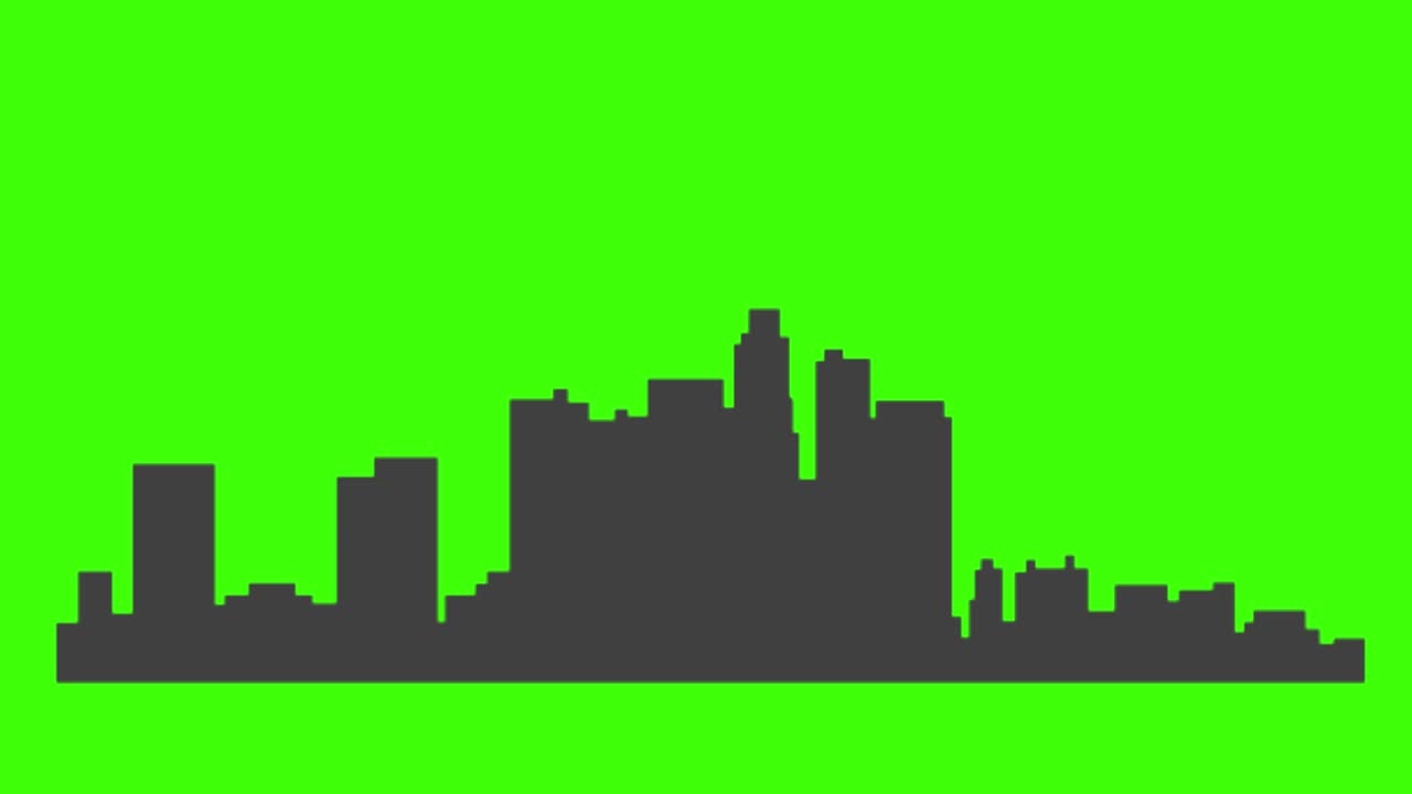 Silueta del icono de la ciudad de Los Ángeles apareciendo en la pantalla verde