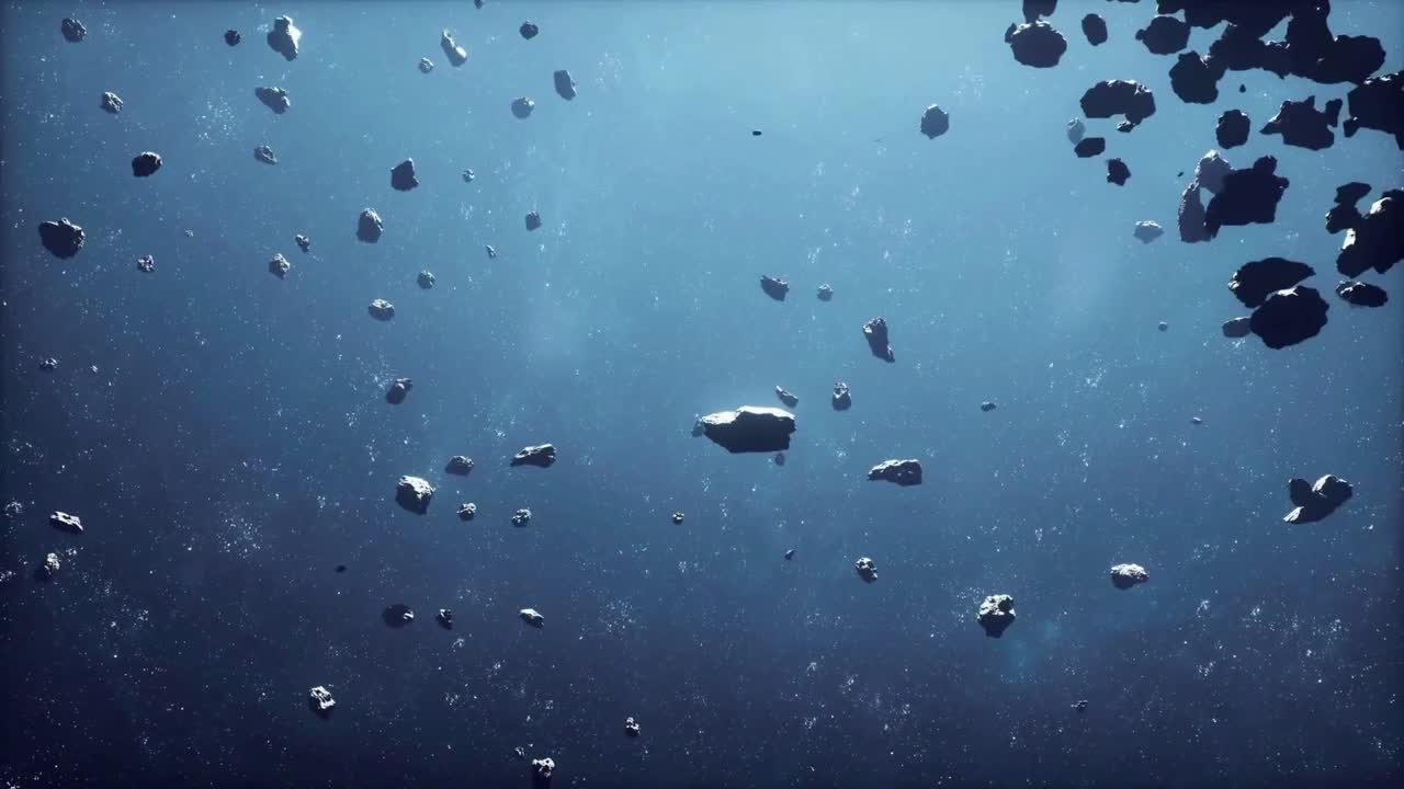 Vast asteroid field in outer space.