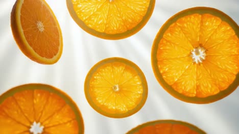vibrant orange slices floating in a bright atmosphere: a captivating display of freshness and colorful delights capturing the essence of citrus fruits