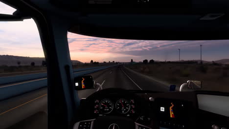 virtual truck driving through a desert highway at different times of day