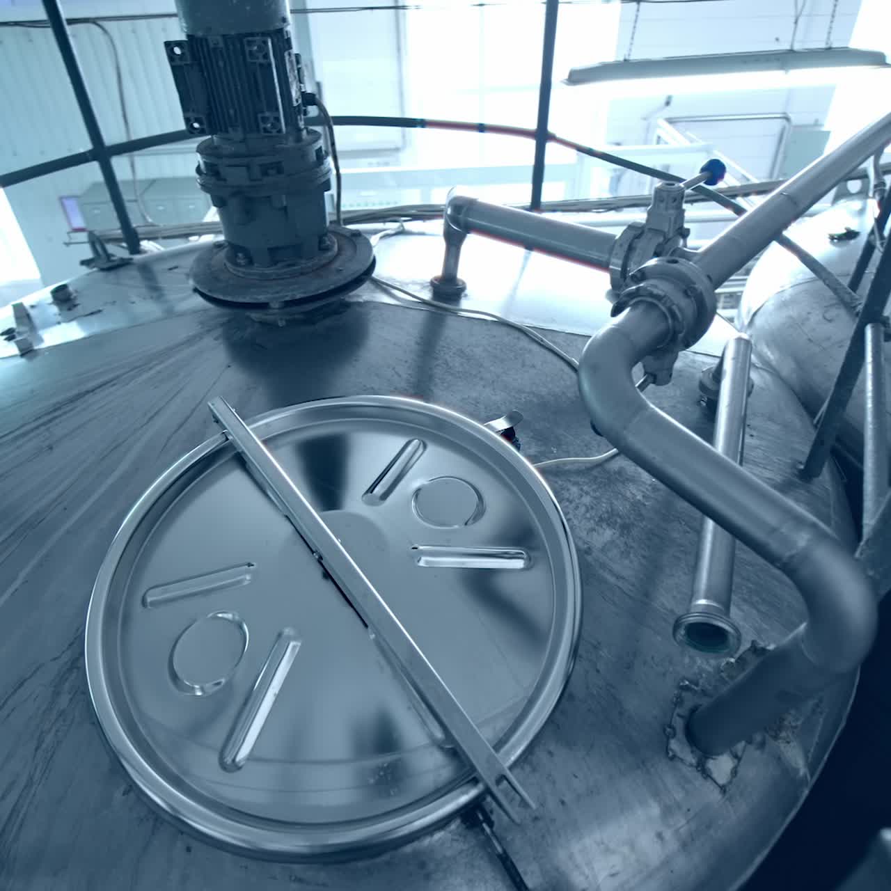 Factory for production of butter. Production of butter at milk production factory. Motion view