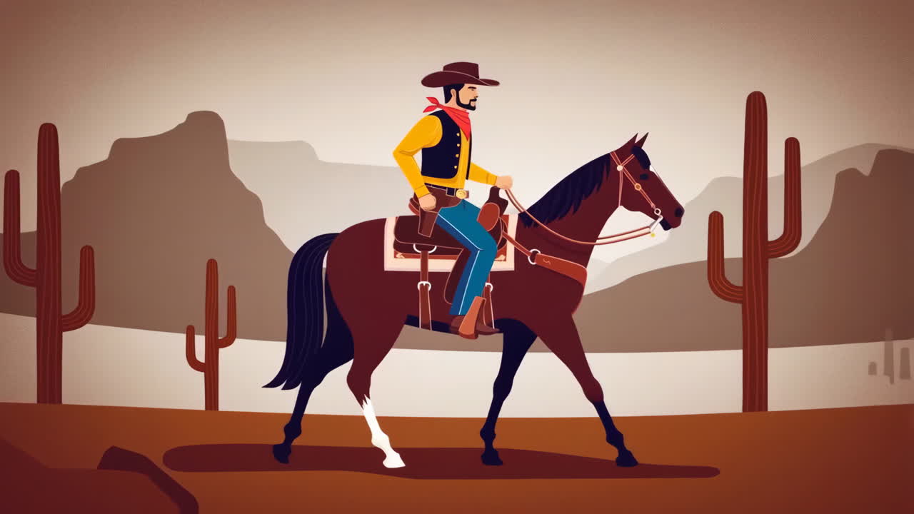 Cowboy Riding a Horse in the Desert