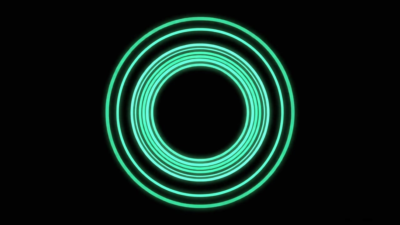 Animated Glowing Neon Green Concentric Circles on Black Background