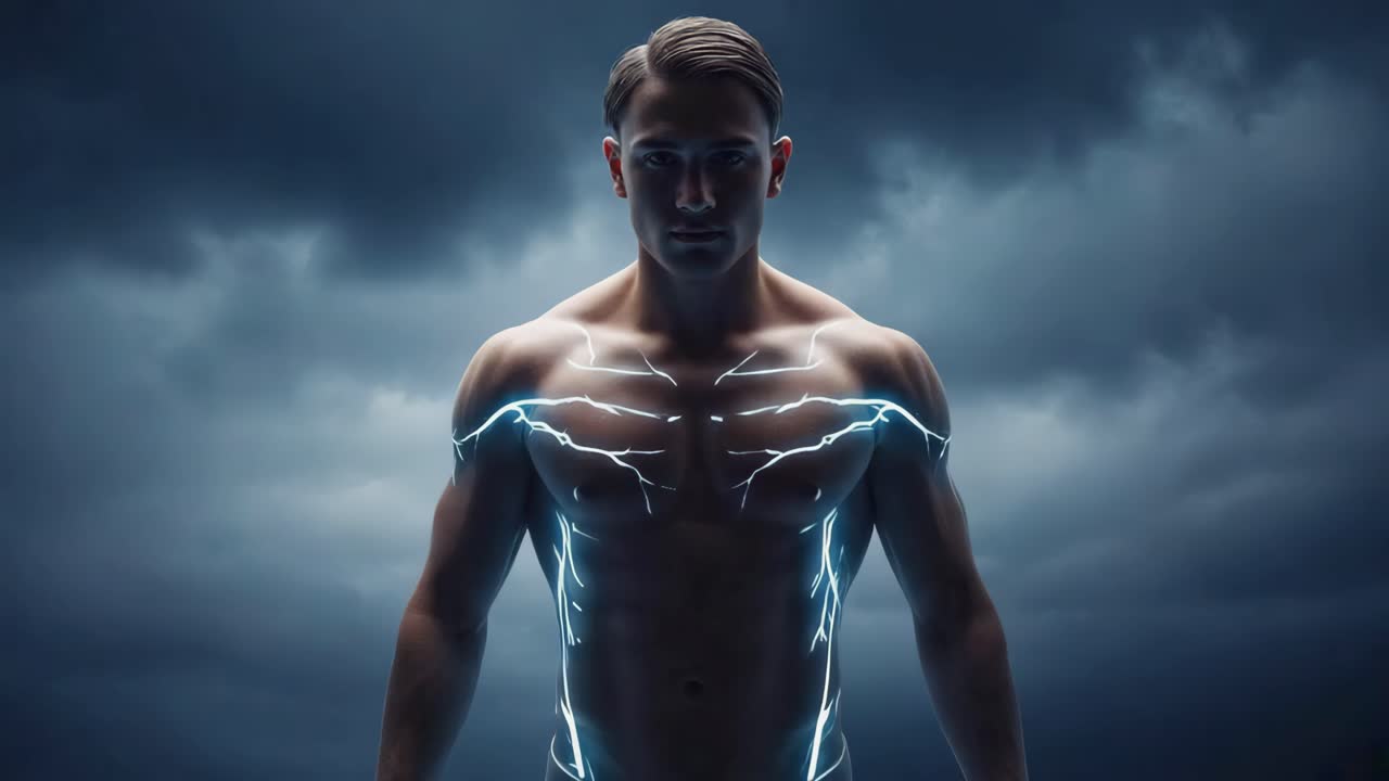 Glowing Muscle Man with Energy
