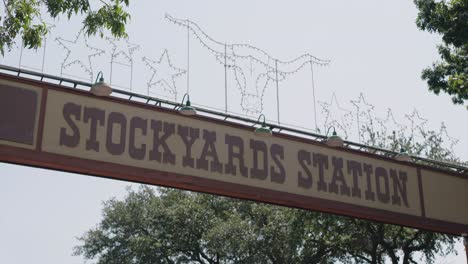 establishing shot of the fort worth stock yards in fort worth, texas