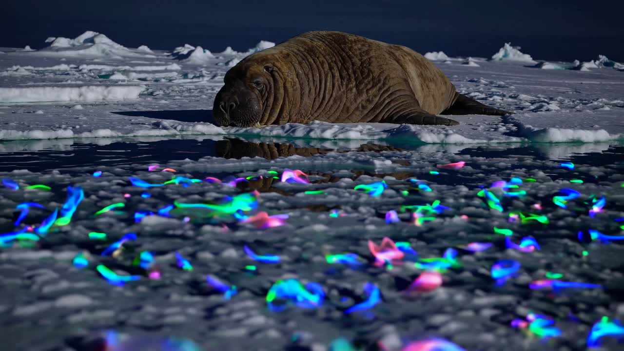 Glowing Arctic Night with Walrus