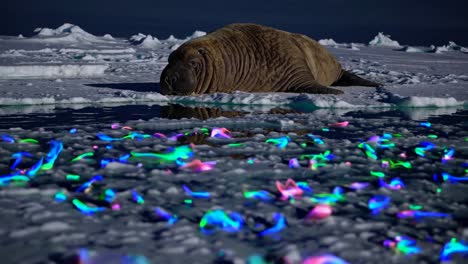 glowing arctic night with walrus