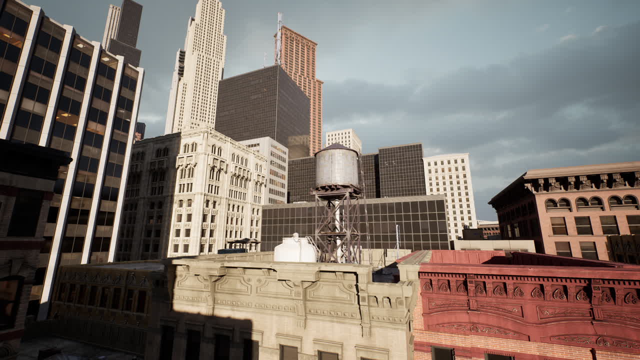 워터 타워 와 마천루 가 있는 도시 풍경