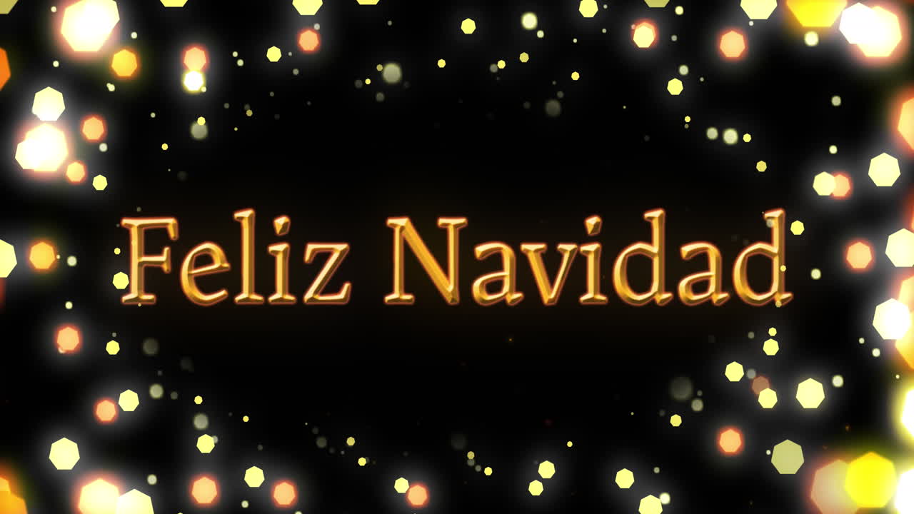 animación del texto de feliz navidad sobre manchas de luz sobre fondo negro