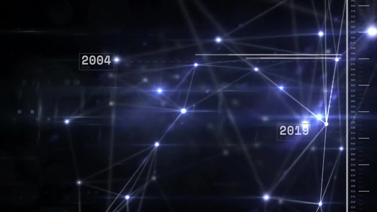 검은색 배경에 데이터 처리를 가진 연결 네트워크의 애니메이션